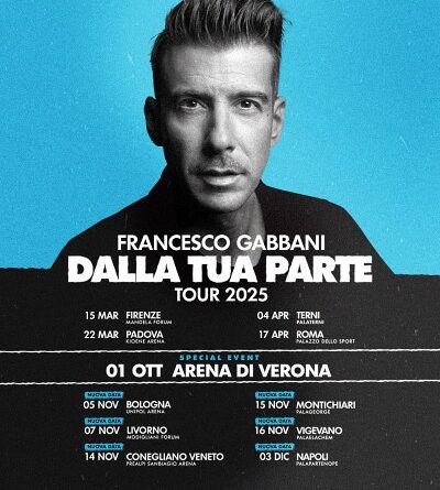 Francesco Gabbani nuove date 2025 palasport e Arena Verona